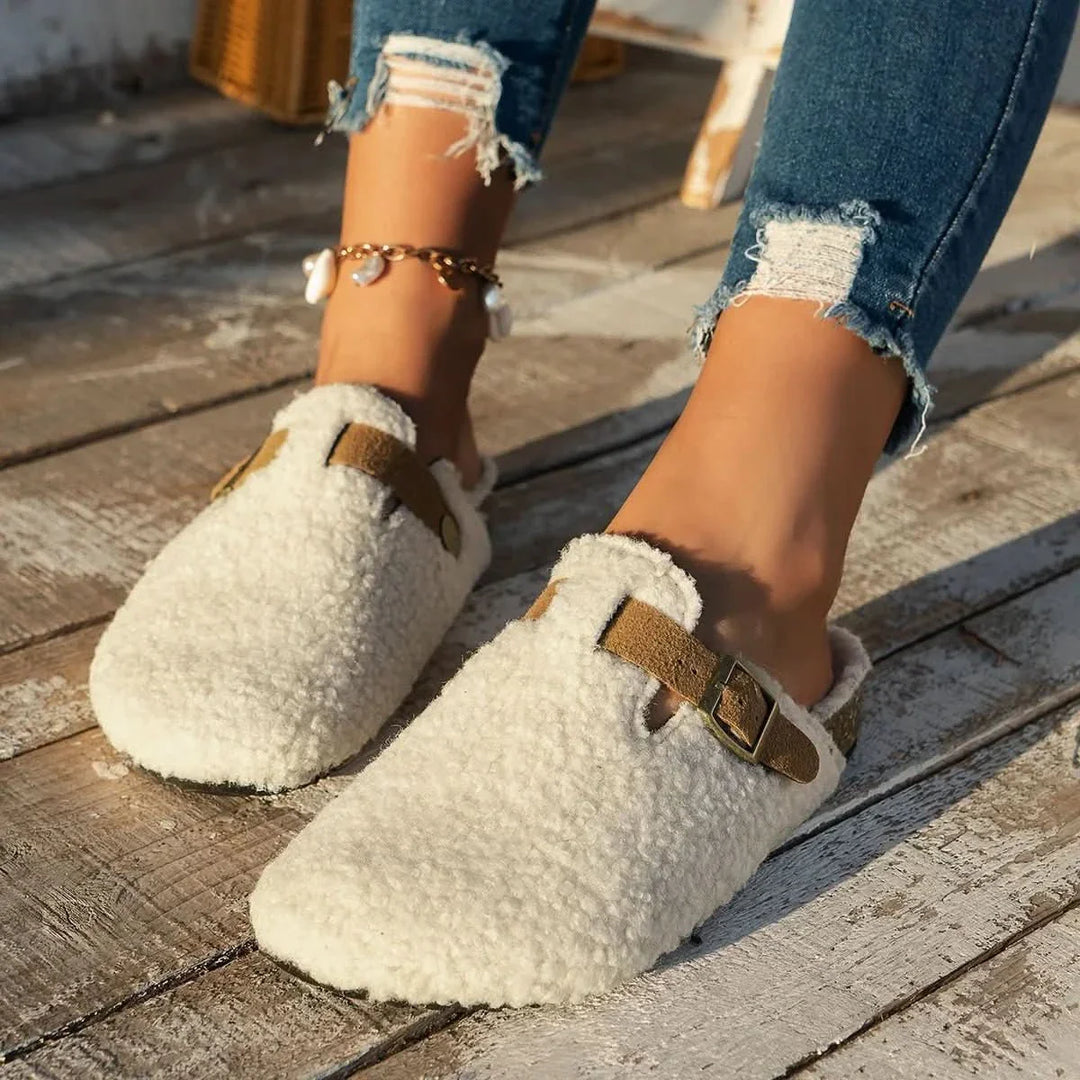Hannah | Elegant Sheepskin Wool Slip-On Mule Slippers