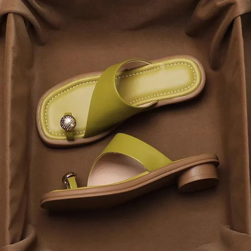 Mila | Stylish Square Toe Block Heel Leather Sandals