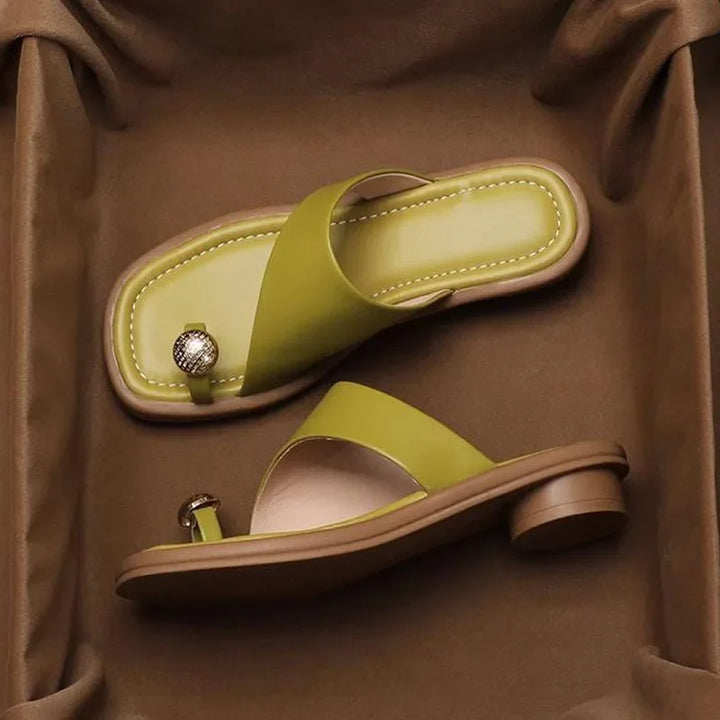 Mila | Stylish Square Toe Block Heel Leather Sandals