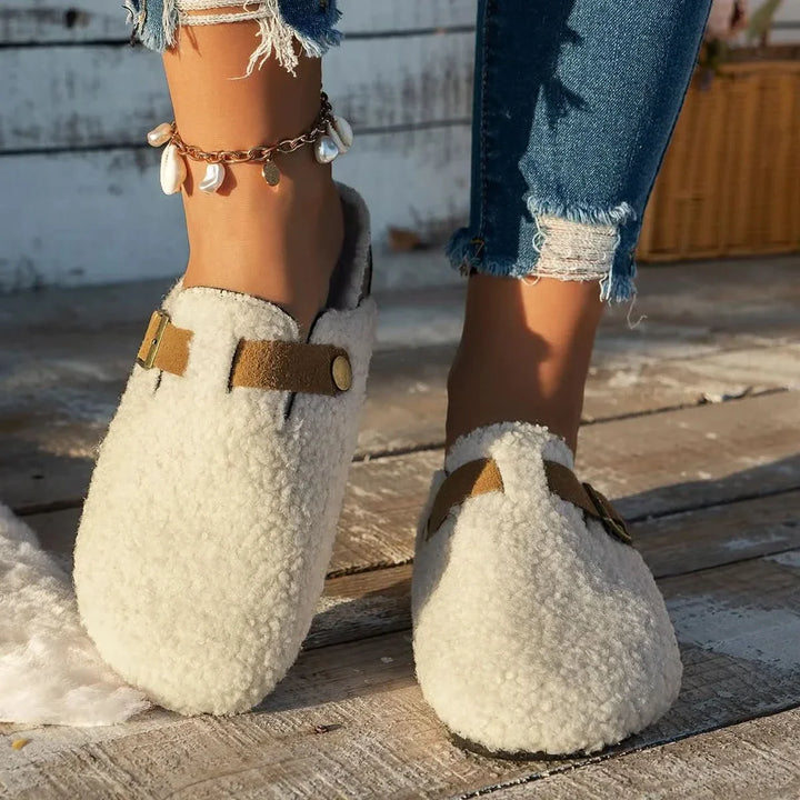 Hannah | Elegant Sheepskin Wool Slip-On Mule Slippers