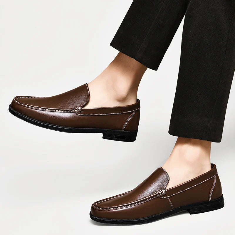 Elyse | Elegant Black Genuine Leather Slip-On Loafers For Men