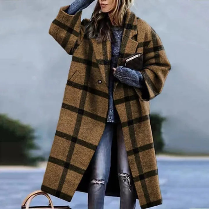 Evy | Stylish Oversized Wool Blend Checkered Long Coat