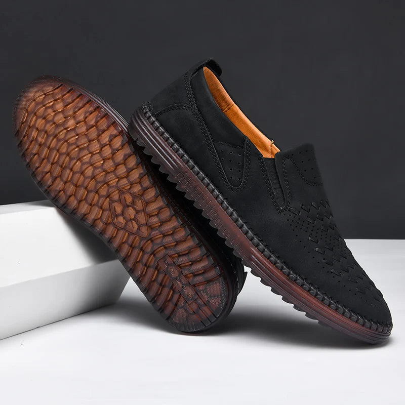 Elyse | Stylish Perforated Leather Slip-On Loafers For Men