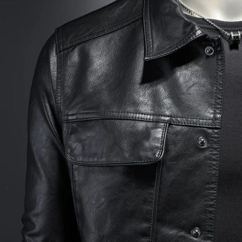 Margot | Sleek Button-Up Leather Jacket With Chest Pockets