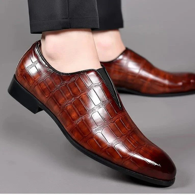 Margot | Elegant Crocodile Pattern Leather Dress Loafers