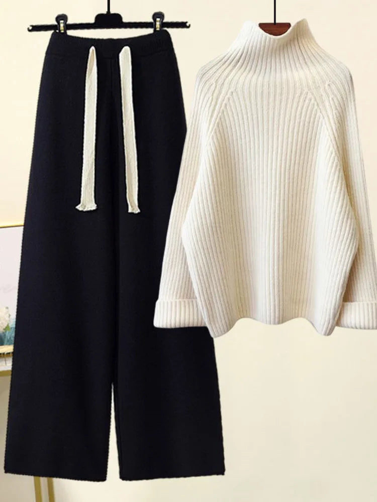 Elyse | Chic Ribbed Turtleneck And Wide-Leg Knit Set