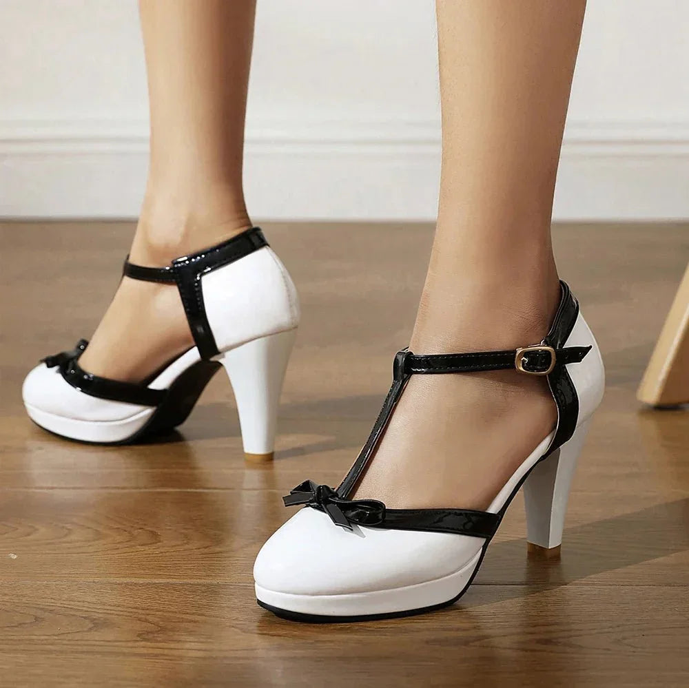 Elise | Elegant T-Strap Platform Heels With Bow Detail