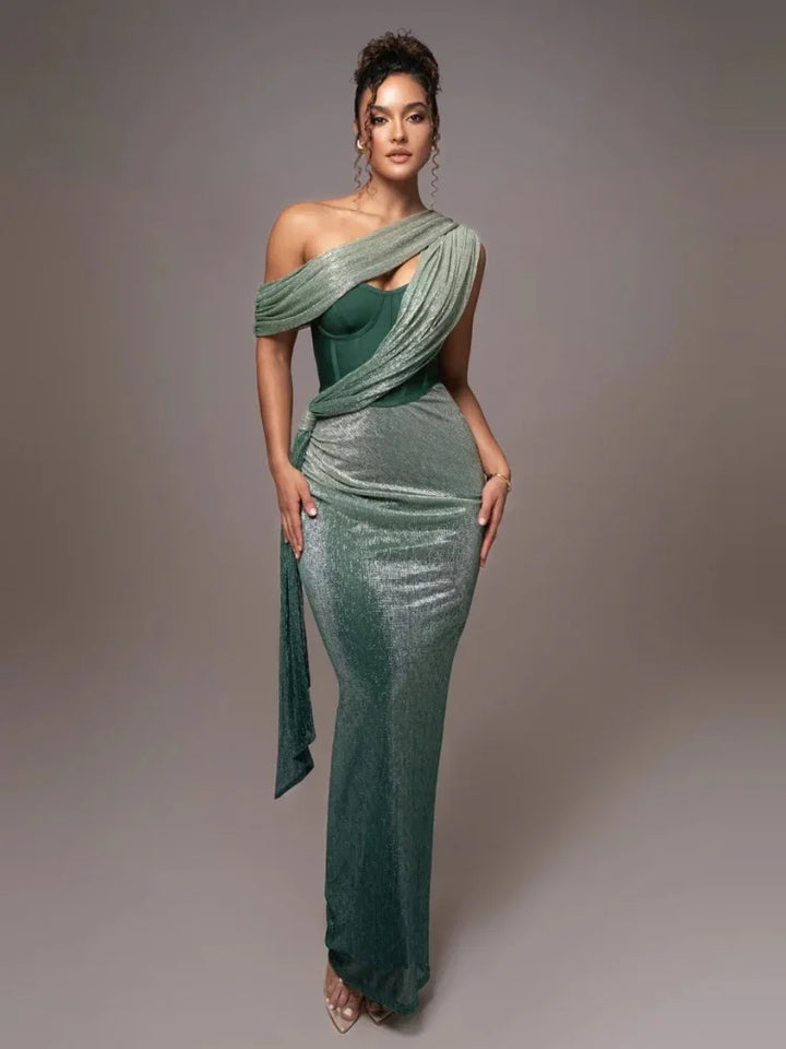 Kaia | Elegant One Shoulder Sequin Maxi Dress