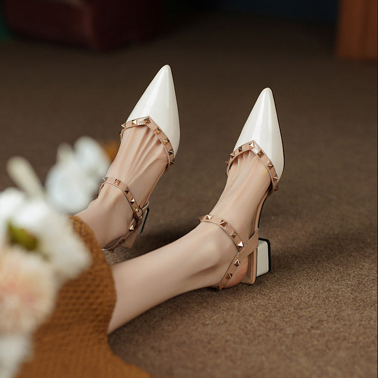 Rosanna | Studded Pointed Toe Block Heel Pumps
