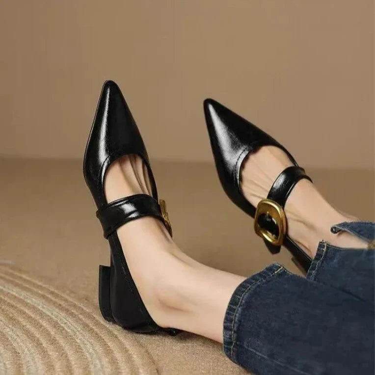 Liora | Elegant Pointed Toe Ballet Flats With Buckle Strap