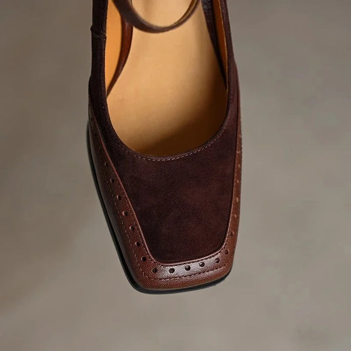 Margot | Chic Brown Mary Jane Block Heels With Square Toe