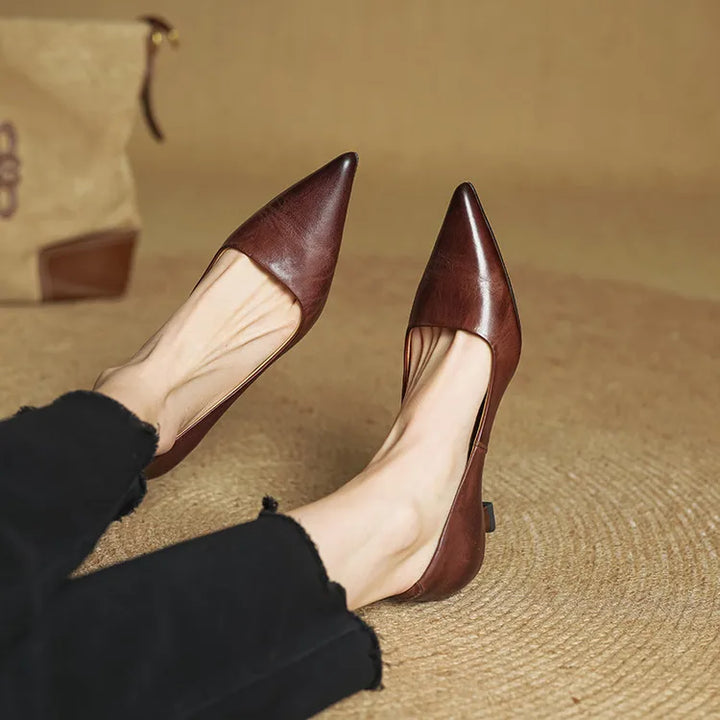 Dahlia | Chic Pointed Toe Genuine Leather Kitten Heels