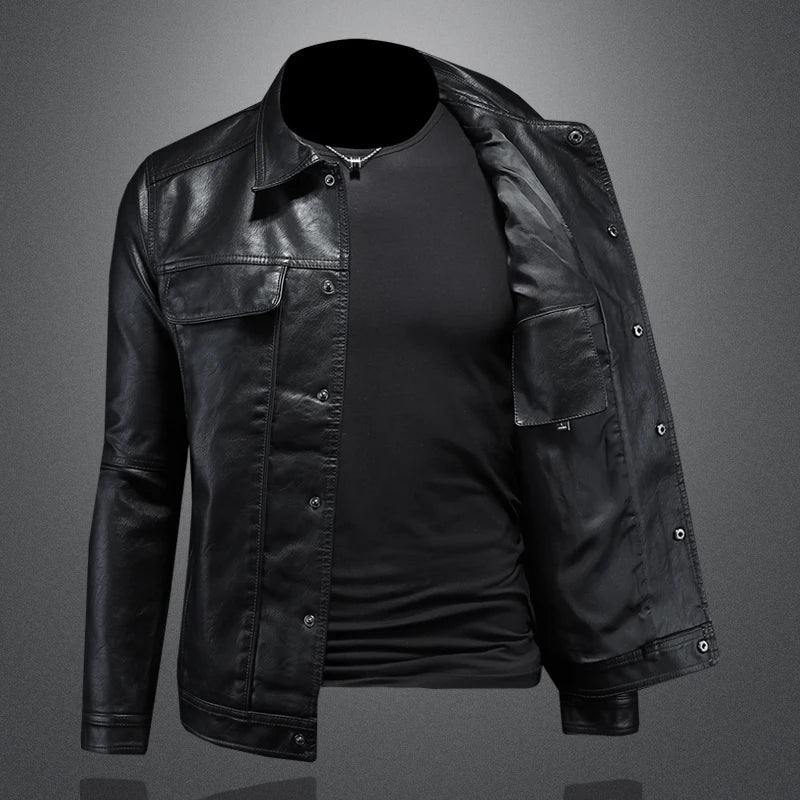 Margot | Sleek Button-Up Leather Jacket With Chest Pockets