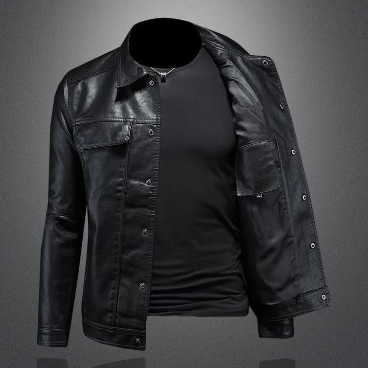 Margot | Sleek Button-Up Leather Jacket With Chest Pockets