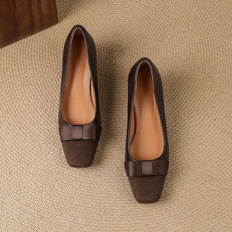 Eloise | Elegant Square Toe Block Heel Pumps With Bow Detail
