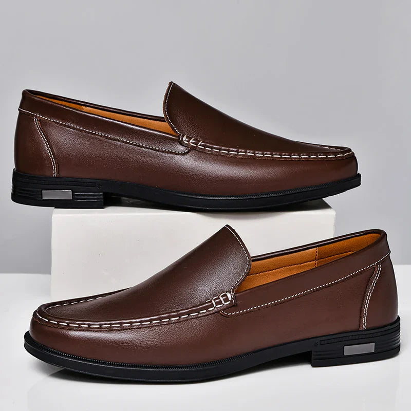 Elyse | Elegant Black Genuine Leather Slip-On Loafers For Men