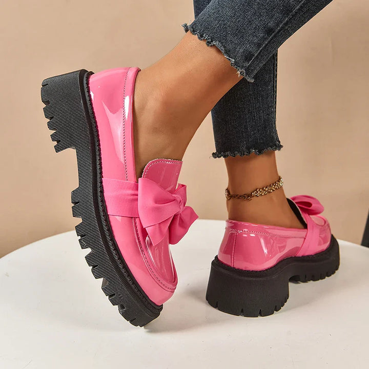 Rosalinda | Chic Pink Patent Leather Bow Platform Loafers