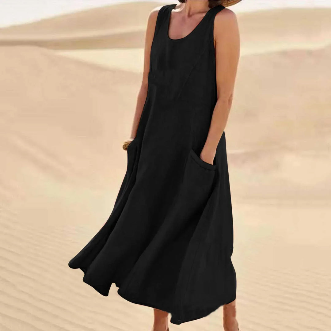 Rosalind | Elegant Sleeveless A-Line Linen Maxi Dress