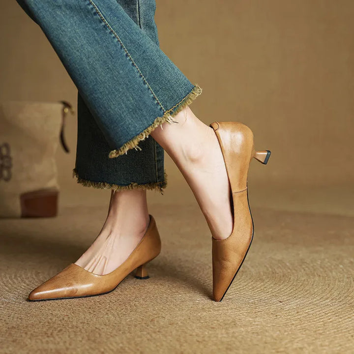 Cordelia | Elegant Pointed Toe Genuine Leather Kitten Heels