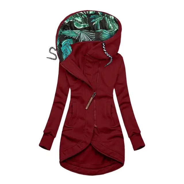 Elyse | Stylish Hooded Winter Coat With Tropical Print Lining