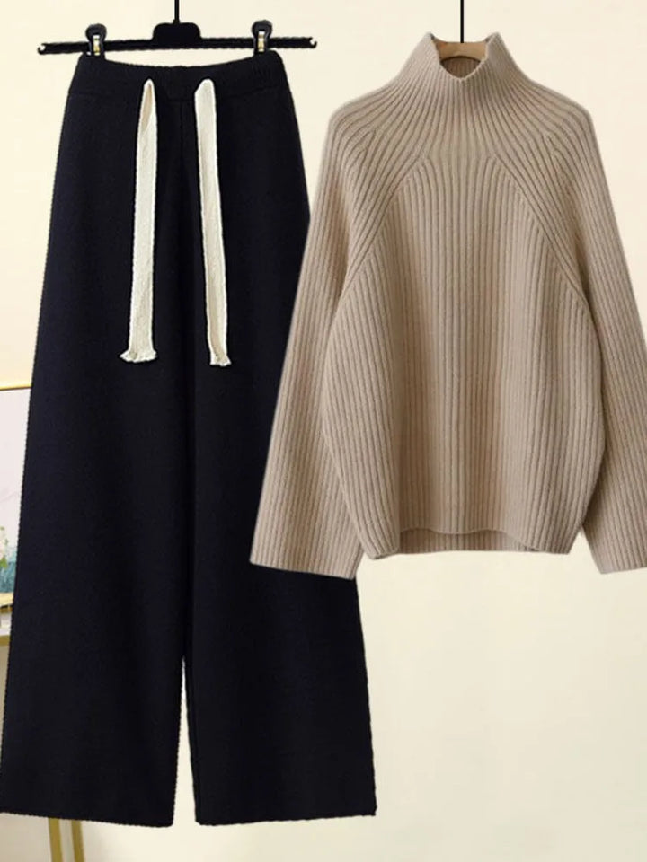 Nora | Chic Turtleneck Knitwear Set With Wide Leg Pants