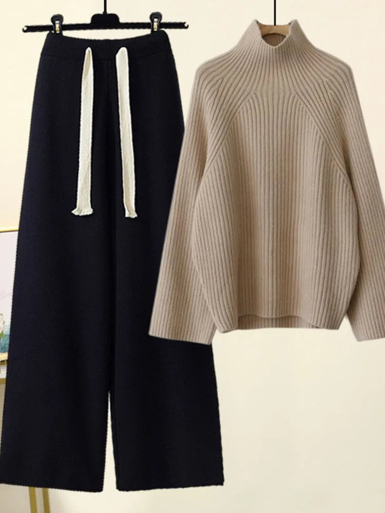 Elyse | Chic Ribbed Turtleneck And Wide-Leg Knit Set