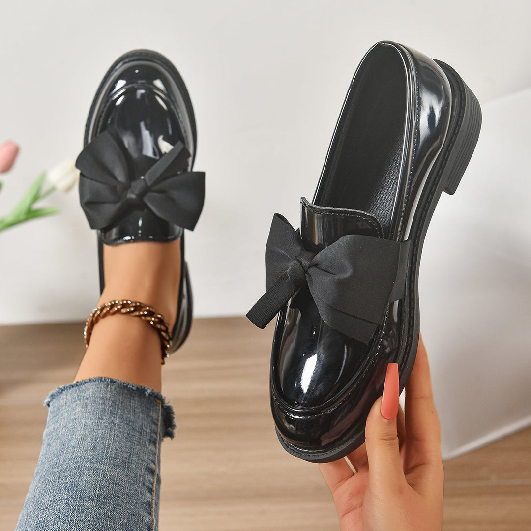Tessa | Elegant Patent Leather Bow Loafers With Platform Sole