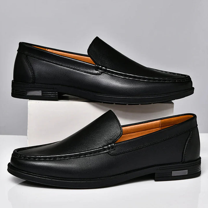 Elyse | Elegant Black Genuine Leather Slip-On Loafers For Men