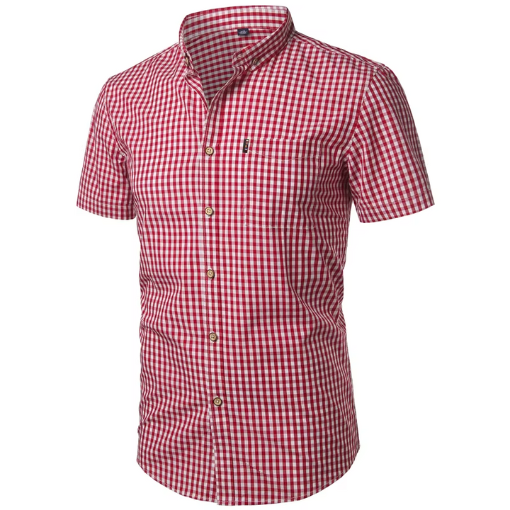 Imogen | Stylish Light Blue Gingham Short Sleeve Button-Down Shirt