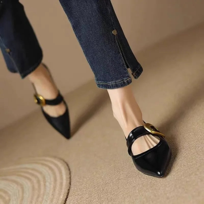 Liora | Elegant Pointed Toe Ballet Flats With Buckle Strap