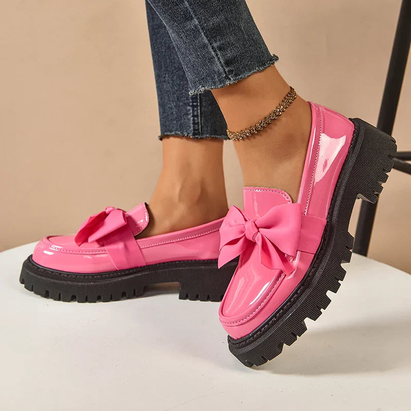Eleanora | Chic Patent Leather Platform Loafers With Bow Detail