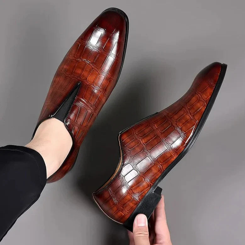 Lorenzo | Elegant Crocodile Print Leather Slip-On Loafers