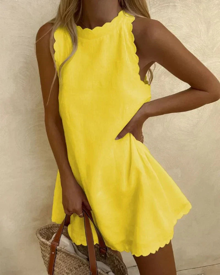 Elyse | Elegant Sleeveless Halter Mini Dress With Scalloped Edges
