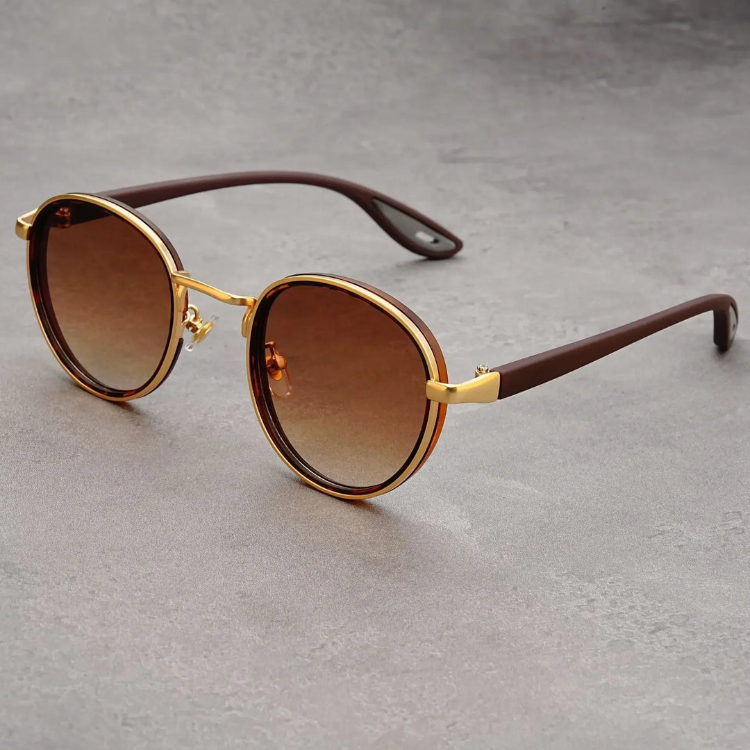 Carson | Sleek Round Retro Sunglasses With Gold Frame