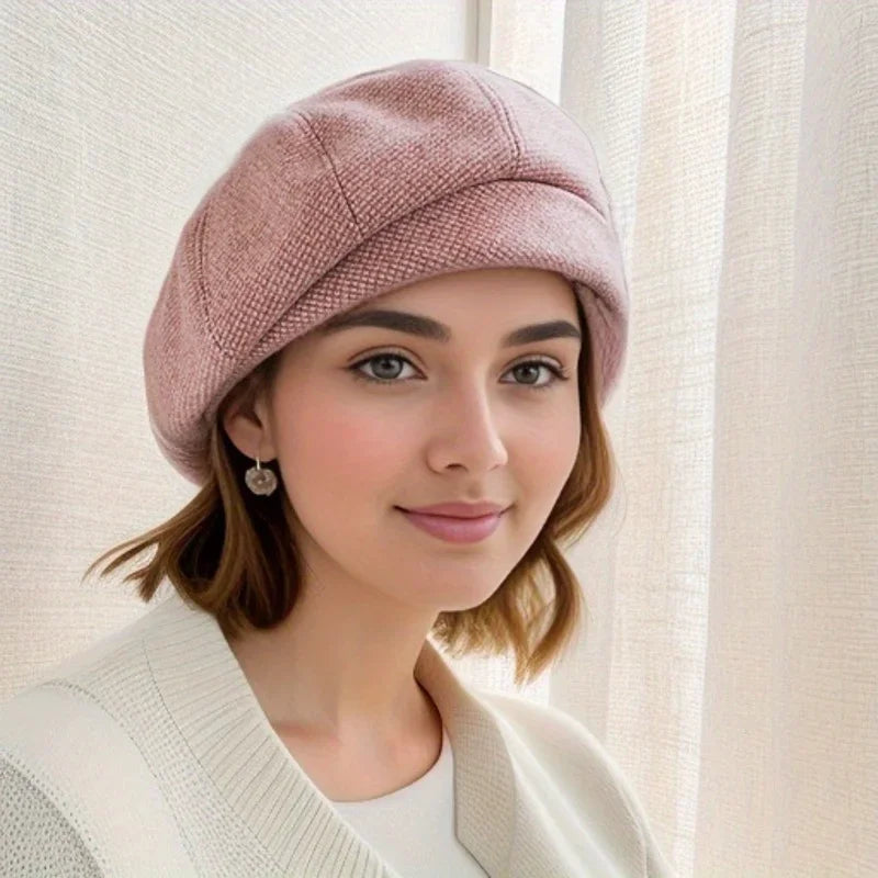 Phoebe | Elegant Houndstooth Check Pattern Beret Hat