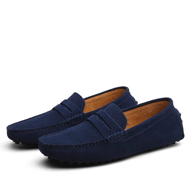 Marcus | Elegant Navy Suede Slip-On Loafers Men