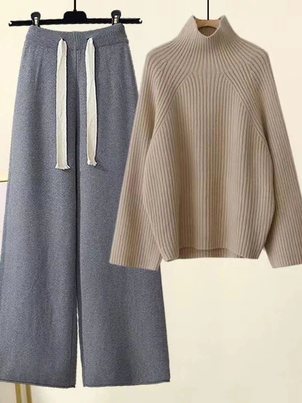 Elyse | Chic Ribbed Turtleneck And Wide-Leg Knit Set