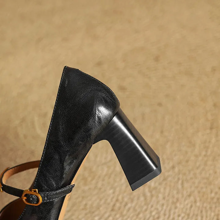 Auria | Elegant Square-Toe Mary Jane Block Heel Pumps