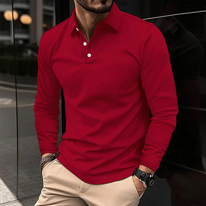 Kingston | Elegant Long-Sleeve White Polo Shirt For Men