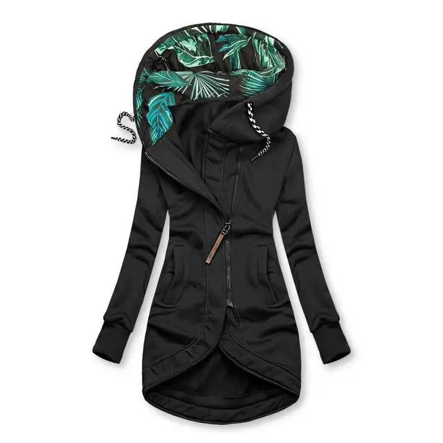 Elyse | Stylish Hooded Winter Coat With Tropical Print Lining