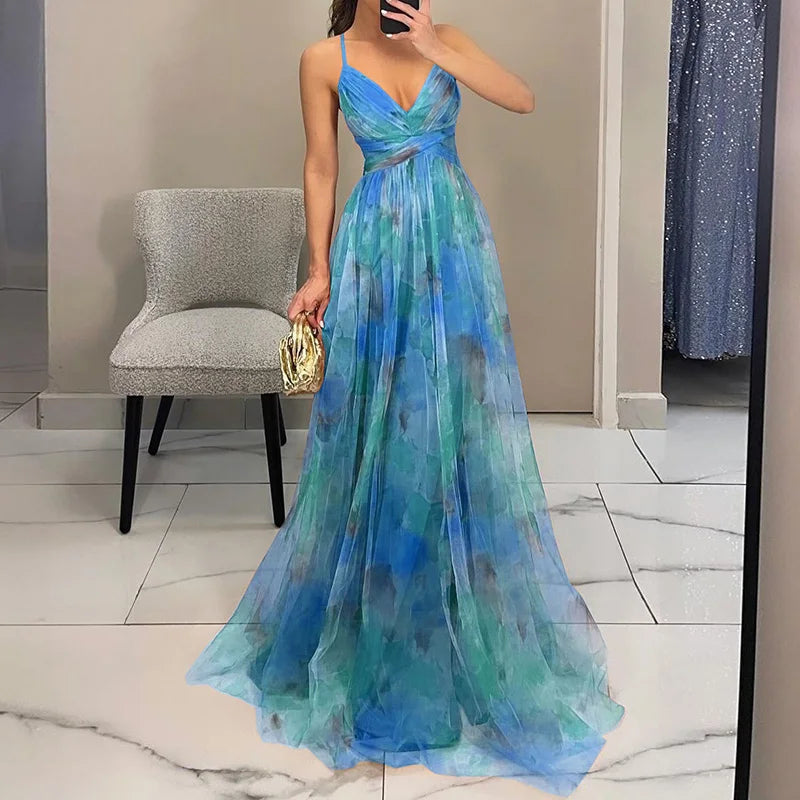 Westlake | Elegant V-Neck Floral Print Maxi Dress