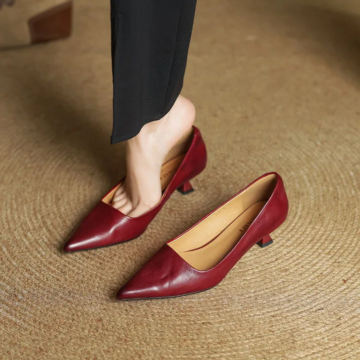 Dahlia | Chic Pointed Toe Genuine Leather Kitten Heels