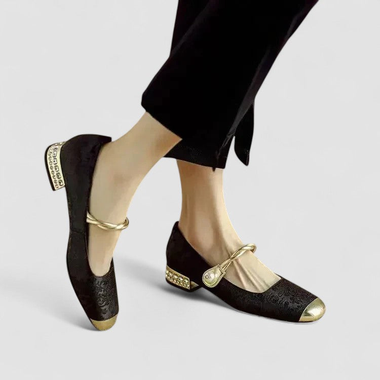 Tabitha | Chic Pearl Embellished Mary Jane Block Heel Shoes