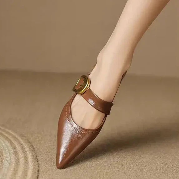 Liora | Elegant Pointed Toe Ballet Flats With Buckle Strap