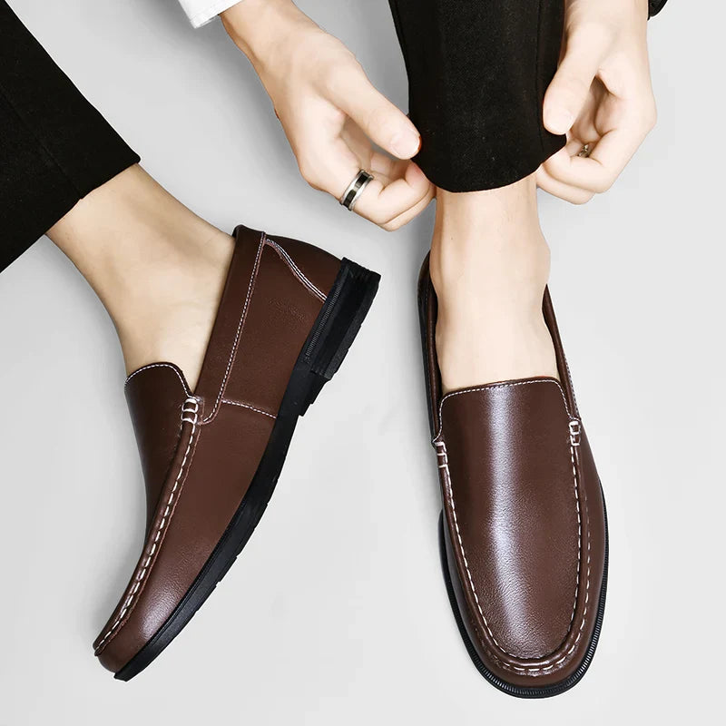 Elyse | Elegant Black Genuine Leather Slip-On Loafers For Men