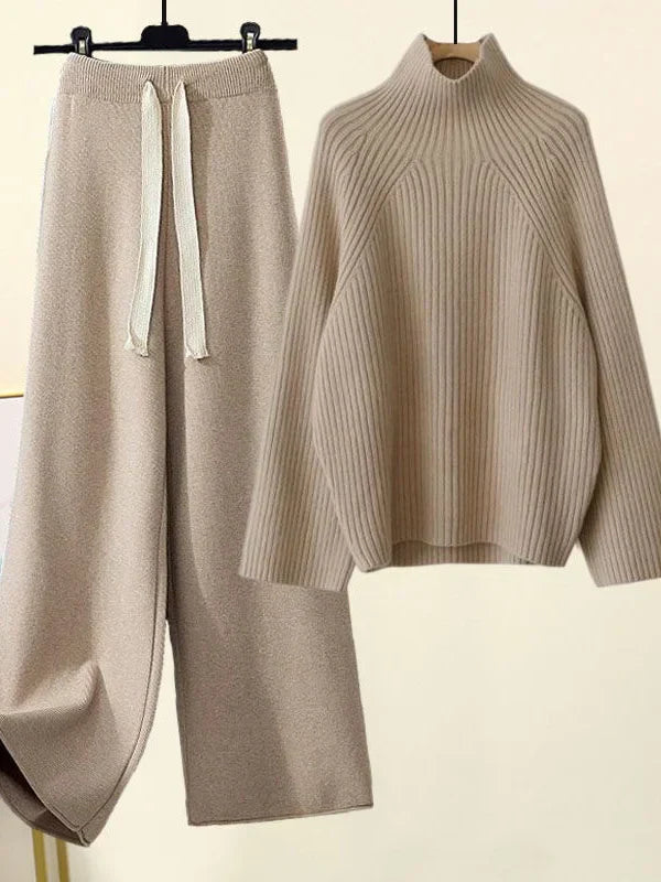 Nora | Chic Turtleneck Knitwear Set With Wide Leg Pants