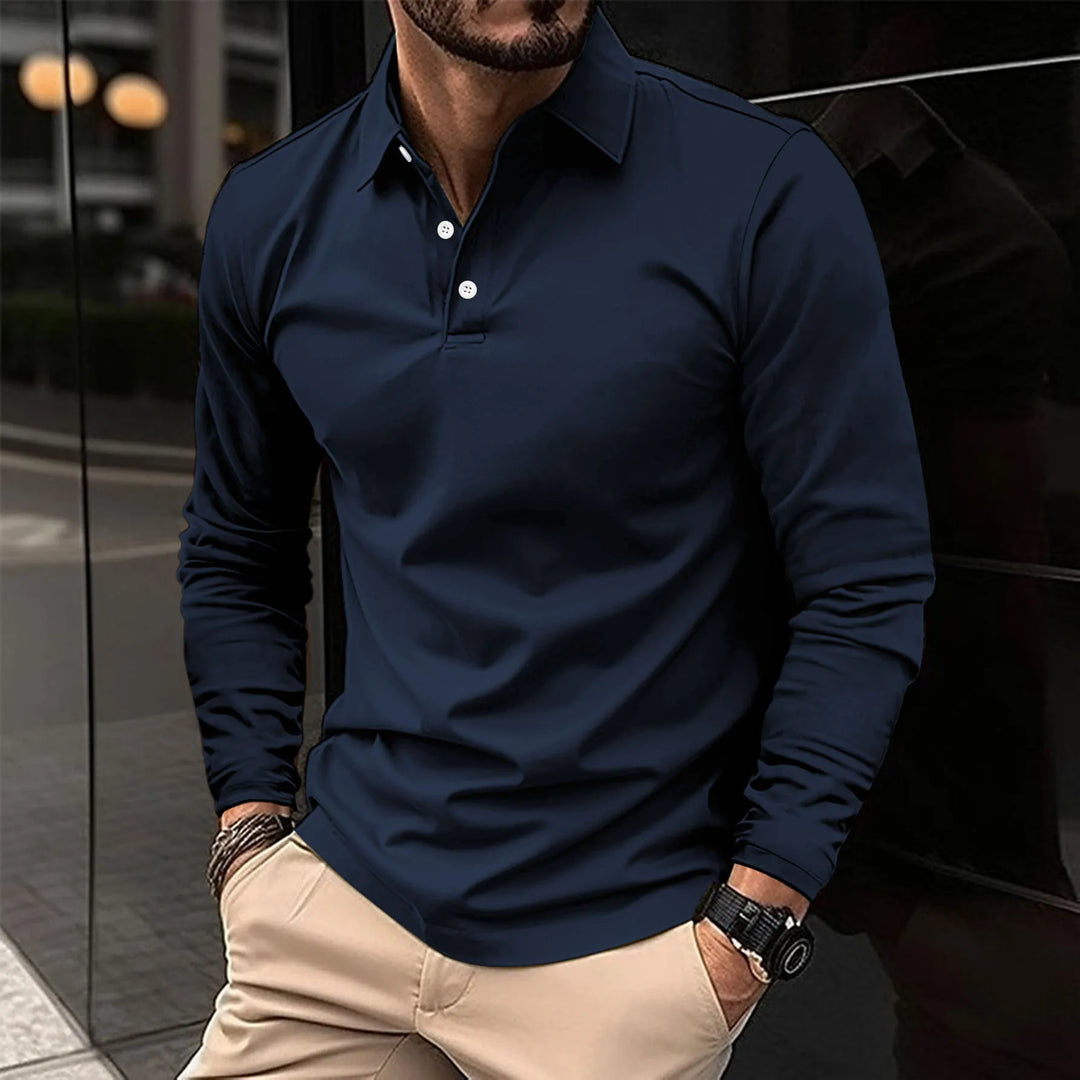 Kingston | Elegant Long-Sleeve White Polo Shirt For Men