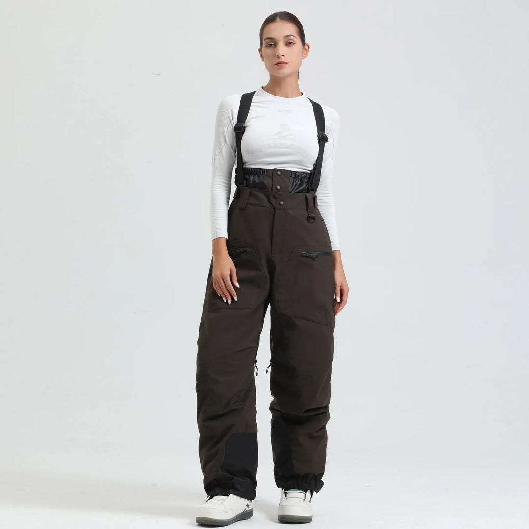 Phoebe | Stylish Unisex Beige Ski Bib Pants With Suspenders