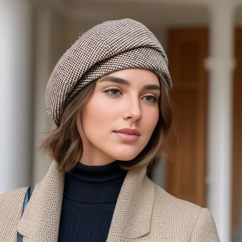 Phoebe | Elegant Houndstooth Check Pattern Beret Hat