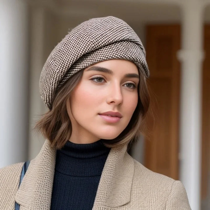 Phoebe | Elegant Houndstooth Check Pattern Beret Hat